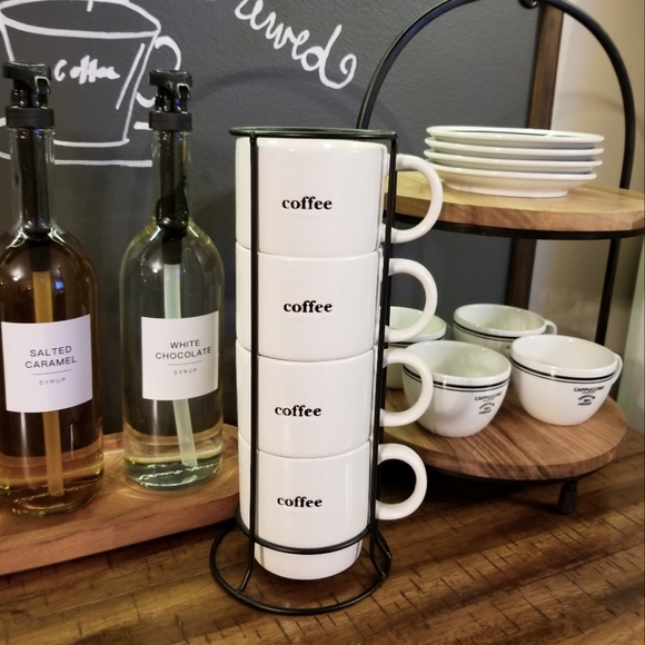 ❗White "Coffee" Ceramic Mug Tower Set❗ - Picture 1 of 6